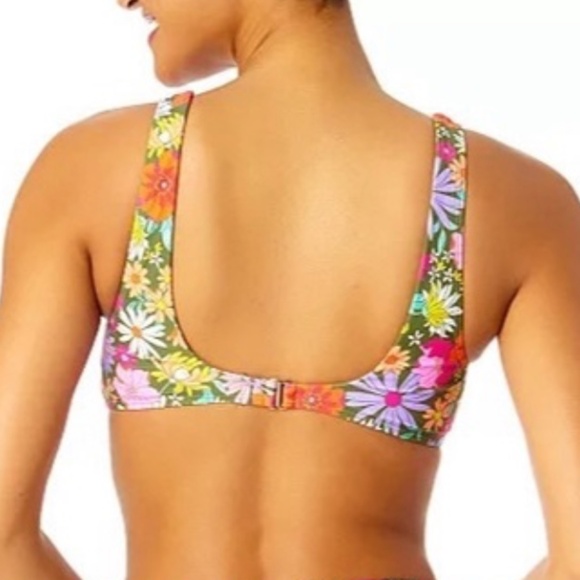 Salt + Cove Juniors' Square-Neck Bralette Bikini Top Green Floral Swimsuit M - Picture 2 of 7